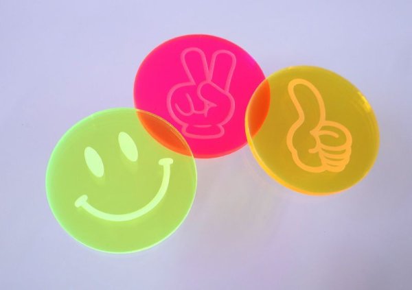 画像6: アクリル製 ゴルフチップマーカー 蛍光色 40mm いいね ピース スマイル 前向きゴルフ (6)